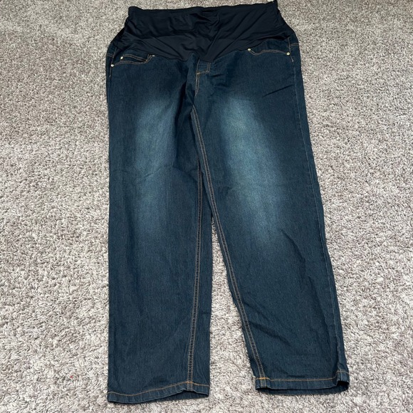 Oh! Mamma Maternity Jeans 3X Dark Wash Denim Stretch Over Belly Panel - Picture 1 of 9